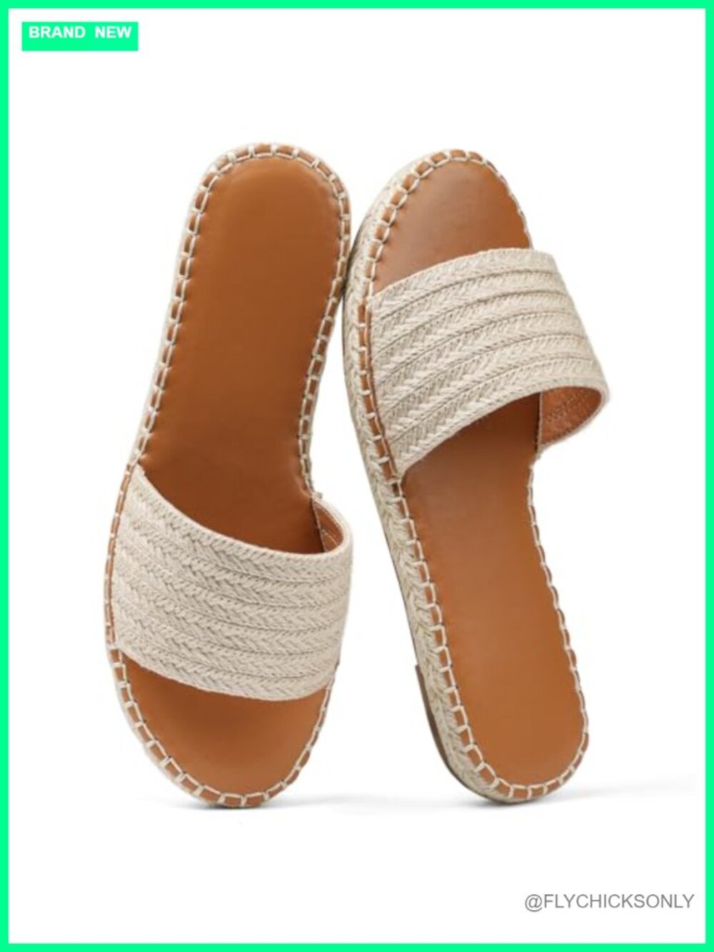Woven Raffia Espadrille Slide Sandals - Non-Slip Flat Beach Sandals